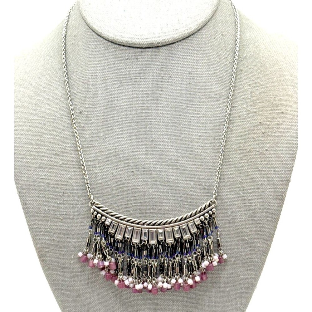 New WHITE HOUSE BLACK MARKET Fringe Bib Necklace Rhinestone Statement 21" NWT